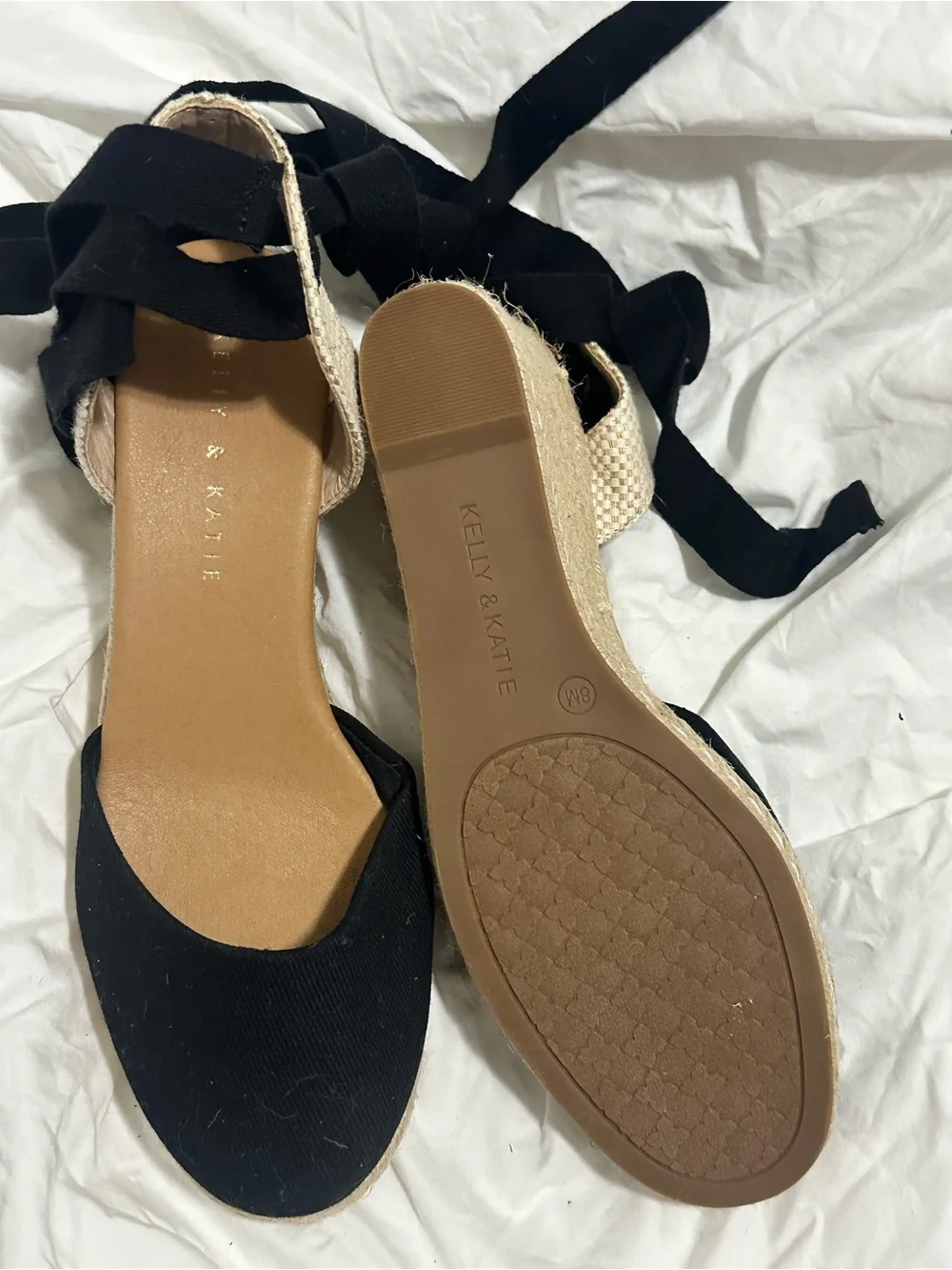 Skatie Black and Natural Espadrille Ankle-Tie Flats